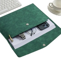 Carpeta de Archivo A4 de Cuero PU Verde con Logotipo Personalizado, Organizador de Documentos con Cierre a Presión para Oficina o Regalos Corporativos