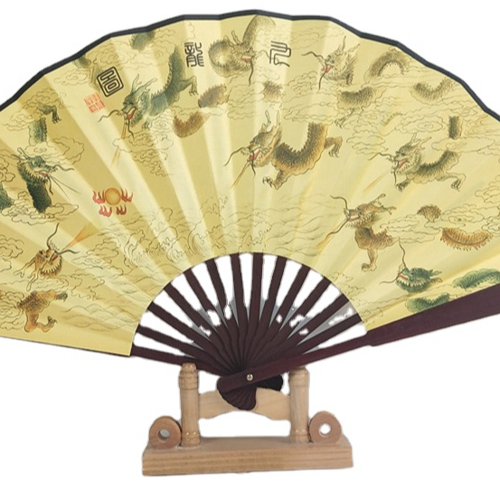 Silk Folding Bamboo Hand Fan With Tassel and Fan Pouch, Elegant Lightweight Fan for Summer
