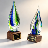 Trophée en cristal goutte d'eau avec base en bois et plaque nominative, gravure laser personnalisée pour récompenses d'entreprise, événements sportifs, trophée en cristal