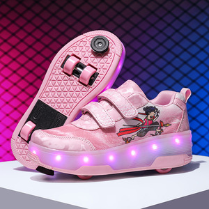 Flashing Roller Shoes For Kids With Lights And Brakes Size 29-40 Fabric Material Double Row Wheels Plastic Wheel - Product Image 4
