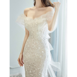 Mermaid Light Wedding Dress Off The Shoulder Sweetheart Neckline Natural Waist Fishtail Skirt Bridal Gown For Reception Evening - Product Image 4