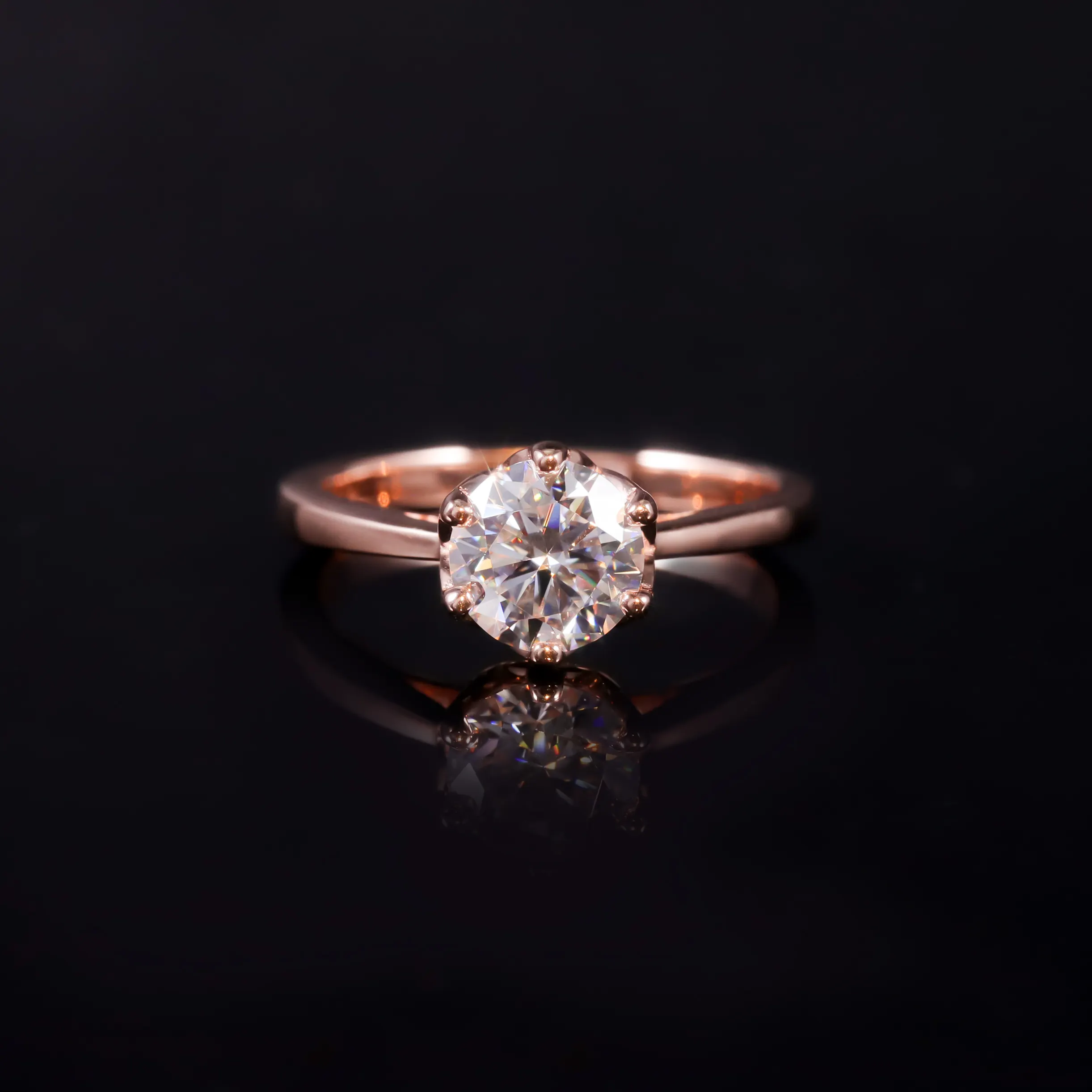 Abiding Jewelry Großhandel AU375 Reines Roségold individuell zertifiziert rund 1 Karat Moissanit Diamant Verlobung 9K Goldring