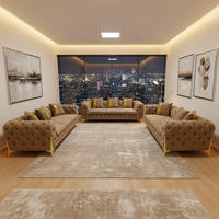 223-Sitzer Chesterfield-Sofa-Set mit Polsterung, getufteter Rückenlehne, goldenen Metallbeinen und Samtbezug – Mid-Century Modern Ecksofa für Apartments