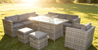 Ensemble de salon de jardin en rotin gris mélangé de qualité supérieure, résistant aux intempéries, 9 places, avec table de foyer au gaz intégrée