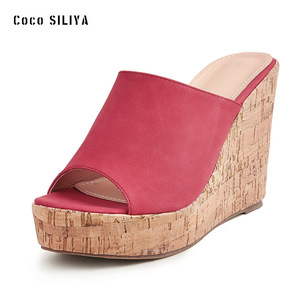 Coco SILIYA Sandales compensées pour femme en faux daim à bout ouvert, plateforme en liège, à enfiler, chaussures d'été rehaussantes - Product Image 4