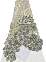 Tissu en dentelle de tulle perlé 3D floral de luxe NI.AI avec perles et paillettes, maille de haute qualité pour robes de mariée nigérianes et Asoebi