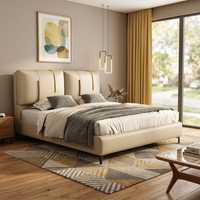 Ensembles de chambre à coucher de luxe modernes pour hôtels, avec lit plateforme capitonné en cuir PU et cadre en bois massif, disponible en tailles King Size, Double et Simple, et avec sommier à lattes.