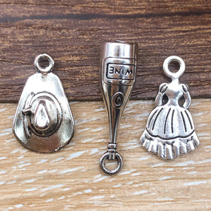 Colgantes de aleación de plata antigua con diseños de vestido de novia, tacón alto, copa de vino y máscara para joyería DIY y accesorios de fiesta para mujer - Product Image 2