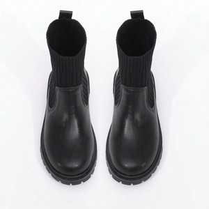 Bottes courtes pour enfants en gros, bottes en cuir imperméables chaudes et tricotées à la mode pour filles - Product Image 2
