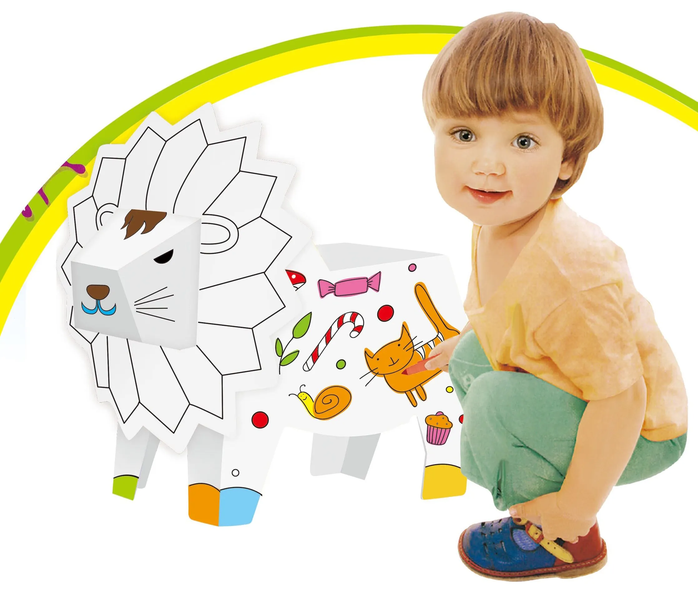 Jouets de peinture en carton modernes et populaires, ensemble de maison de jeu en papier dessin animé animaux Lion 3d jouet de dessin pour enfants