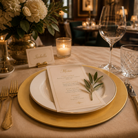Assiettes de présentation dorées de 13 pouces en gros, élégantes assiettes en plastique PP à bord lisse pour fêtes, mariages de luxe, banquets, décoration en vrac
