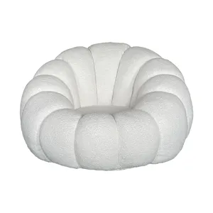 Nordic White Premium Boucle Fabric Leisure Armchair Round Sofa Swivel Pumpkin Chair HLM48