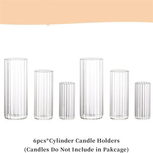 Hot Sale Ribbed Glass <strong>Candle</strong> Holder Proof <strong>Hurricane</strong> Stripped Clear Cylinder Tube Candlesticks Table Centerpieces Flower Vase - Product Image 6