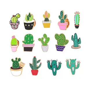 Wholesale Cartoon Cactus Badge Plant Pot Enamel Lapel Pins For Women Gift