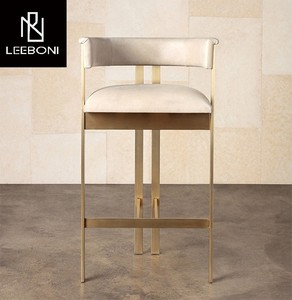 Silla de <span class=keywords><strong>Bar</strong></span> Moderna con Marco de Metal Dorado y Tapicería de Cuero/Tela, Silla Alta de Lujo para Barra de Cocina, Taburete para Barra de <span class=keywords><strong>Bar</strong></span> - Product Image 5