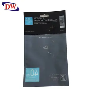 recycle back black front transparent ziplock cable packaging plastic laminated 3 side seal hanging bag