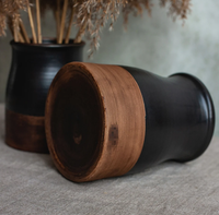 Pot de rangement en grès céramique noir mat pour ustensiles, organisateur de cuillères, décoration de cuisine rustique