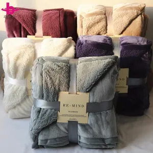 China Supplier New Products Grey Color Super Warm Soft 2ply Luxury Bedding Set Fuax Fur Thick Throw Flannel Fleece Blanket