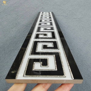 Springletile 계단 타일 디자인 세라믹 고급 벽 장식 테두리 타일 실버 그리스 키 패턴 광택 유리 테두리 타일 - Product Image 2