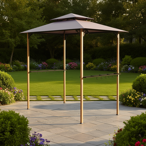 Gazebo barbecue à double niveau 8' x 5' avec étagères latérales et crochets pour patio, cuisine extérieure, auvent, pergola - Product Image 2