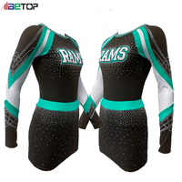 Uniforme de cheerleading personnalisé pour filles avec strass, jupe longue à manches longues, polyester et élasthanne, impression numérique, logo d'équipe personnalisable