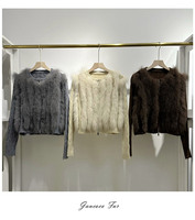 Vente en gros de pulls courts à fermeture éclair de luxe pour femmes, automne-hiver, cardigans tricotés sur mesure avec fourrure de renard véritable