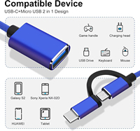 DAJIANG OEM Kabel Adaptor USB 2-in-1 Tipe-C/Micro USB USB 3.0 OTG untuk Komputer, Bahan Nilon, Warna Biru, Terverifikasi TUV