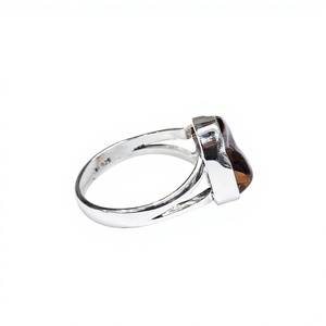 Anillo de Ámbar Crudo Vintage de Lujo, Plata de Ley 925, con Gema en Forma de Llaga Dividida, Joyería Boho de Fabricante - Product Image 4