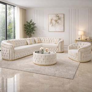 Juego de Sofás Modernos para Sala de Estar con Tapicería Personalizada, Cojines de Espuma de Alta Densidad y Diseño con Botones, para Casa, Oficina, Hotel - Product Image 5