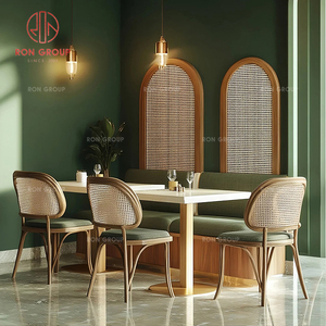 <span class=keywords><strong>Boutique</strong></span> Dining Bundle Chaises assises en osier Vert forêt Canapé à dossier haut et finition légère Table carrée en marbre Meubles de restaurant - Product Image 6