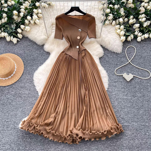 Elegante vestido con cuello en V para mujer, falda de verano estilo A para moldear la cintura y adelgazar la figura - Product Image 3