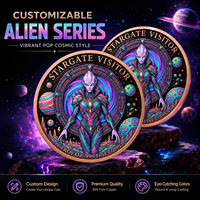 Pièce de monnaie extraterrestre Area 51 en cuivre pur 999 de 1 oz, 3D en relief, colorée UV, effet proof-like, Art OVNI mystérieux, Artisanat métallique