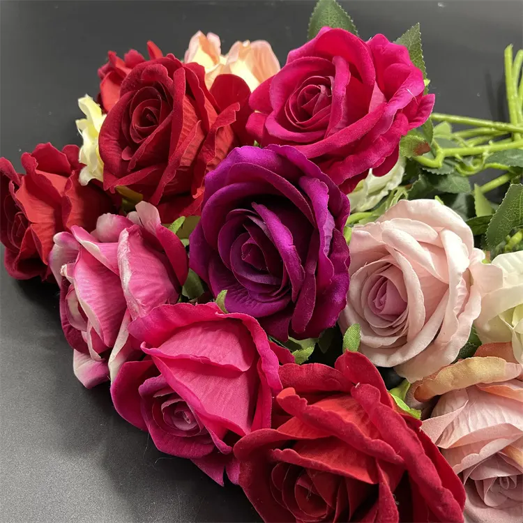 QSLH-K026 одна осветительная головка, бархатная Роза искусственный Роскошные розы для украшения свадьбы, дома, отеля, Декор оптом искусственными цветами роз