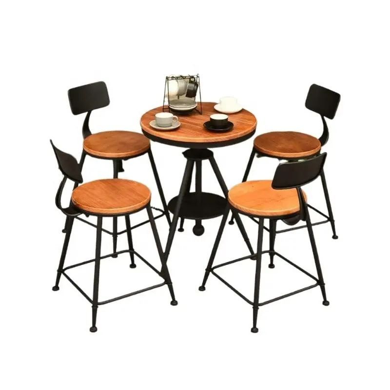 Mesas de bar de estilo campestre americano, juego retro de sillas y sillas de madera maciza para patio y cafetería al aire libre