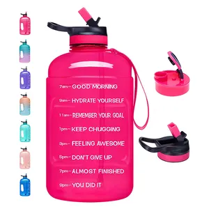 Botella de agua sin BPA para gimnasio, con marcador de tiempo y pajita, grande, 1 galón/128oz