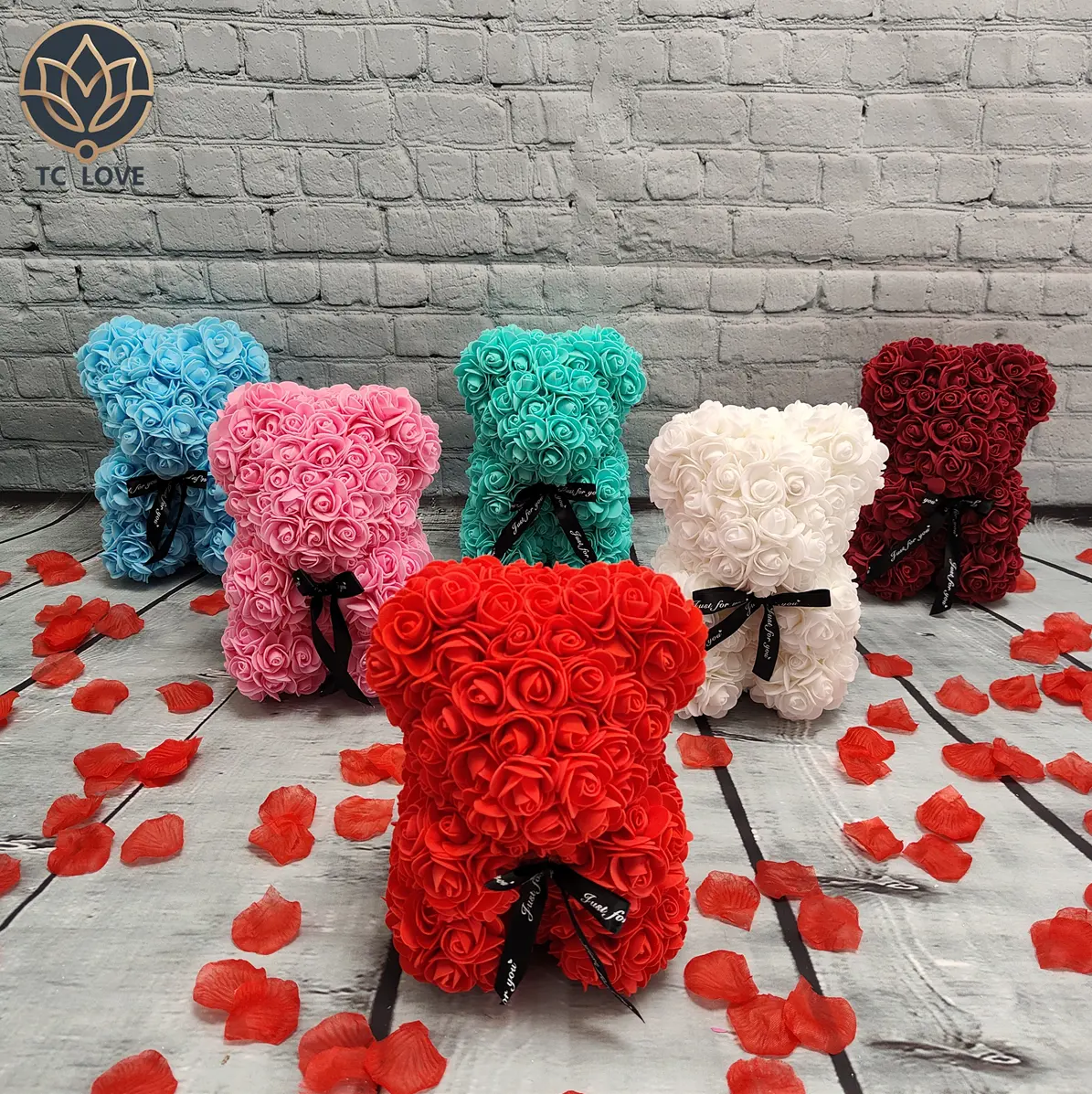 Tc 25Cm 40Cm Custom Pe Foam Kunstbloem Hart Beer Rose Bruiloft Decoraties Valentines Moeders Dag Geschenken Teddyroos Beer