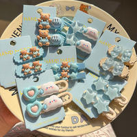 Lot de 2 pinces à cheveux mignonnes en forme de cœur d'ours, style coréen, série bleue, pour filles et enfants, dessin animé, vente en gros