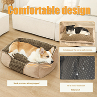 Coussin pour chien en velours rose chaud et moelleux, soutien ergonomique du cou, imperméable, base antidérapante, Cama Para Perro