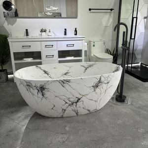 Bañera de superficie sólida independiente con textura de mármol de lujo de fábrica de China bañera de remojo de piedra Artificial para Hotel - Product Image 2