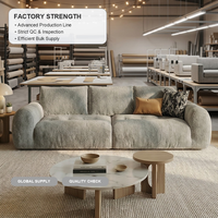 Modernes Französisches Vintage Cremefarbenes Chenille-Stoff Wolkensofa, Üppig Gepolstert mit Tiefsitz für Kleine Räume, 3-Sitzer Couch