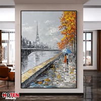 Peinture décorative de fond de ville de pluie de Paris, peinture à l'huile personnalisée peinte à la main