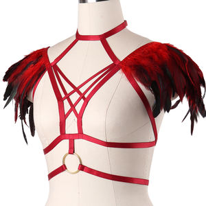 Harnais avec plumes pour femmes, Lingerie fétiche, Costume de Rave, soutien-gorge de danse Burlesque, vêtements fétichistes, haut de gamme, vente en gros - Product Image 4
