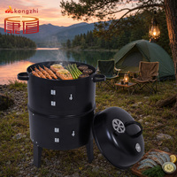 Barbecue fumoir sans fumée en acier, gril à charbon multifonctionnel avec thermomètre extérieur pour camping, pique-nique, jardin et fêtes