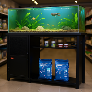 Support d'aquarium noir 75 gallons en acier et MDF, design moderne, pour usage intérieur, pour aquarium, terrarium, habitat pour reptiles et tortues, avec panneau d'alimentation. - Product Image 2
