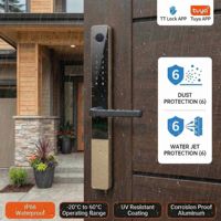Serrure de porte intelligente extérieure avec Tuya WiFi Ttlock, empreinte digitale biométrique, accès sans clé via Cloud, poignée intégrée pour maison et bureau
