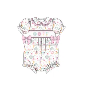 ブティックキッズ服衣装ドーナツ刺Embroidery女の赤ちゃんコットンスモックドレスとショートセット