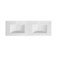 Lavabo double rectangulaire moderne en céramique blanche, facile à nettoyer, à trou unique intégré, pour hôtel et appartement