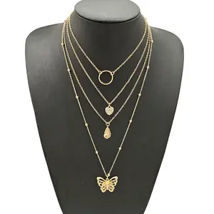 Collares de cristal con colgante de piedras para mujer, joyería cubana con letras de mariposa, collar lleno de oro