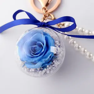 थोक सुरुचिपूर्ण मोबाइल keychains बैग गहने एक्रिलिक गेंद संरक्षित ताजा गुलाब चाबी का गुच्छा