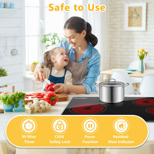 Table de cuisson électrique à 4 brûleurs de 30 pouces, 220-240 V, encastrable, 7200 W, en céramique, avec protection en verre et cadre métallique - Product Image 2